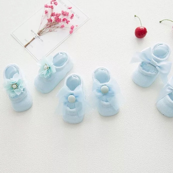 3 Pairs/Lot Lace Bow Flower Baby Socks Anti-Slip - Picture 2 of 6